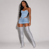 Silver Glitz Boots Thigh High