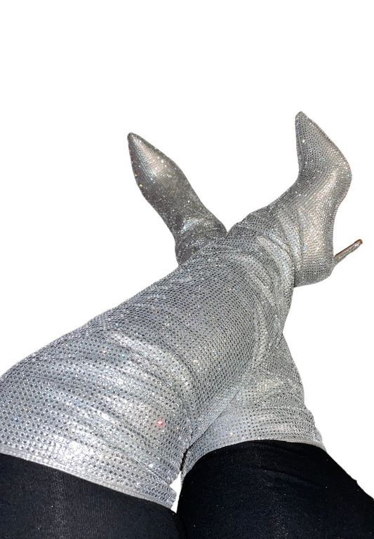 Silver Glitz Boots Thigh High