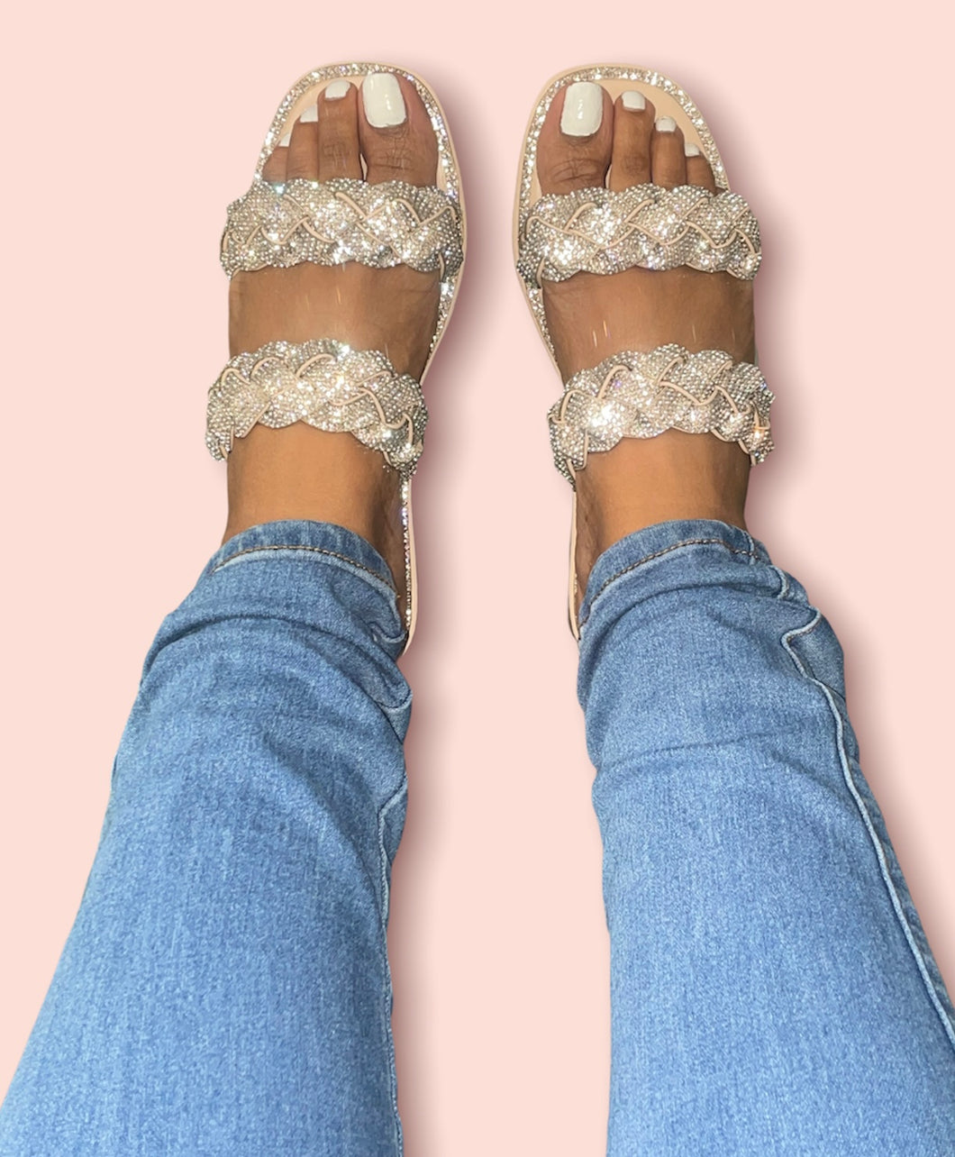 Glitz Braided Flats Champgne