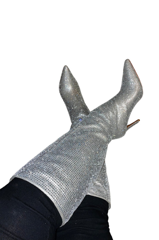 Silver Glitz Boots Knee High